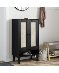 Armoire à chaussures SENJA aspect rotin noir bois massif | Mobilier & Déco