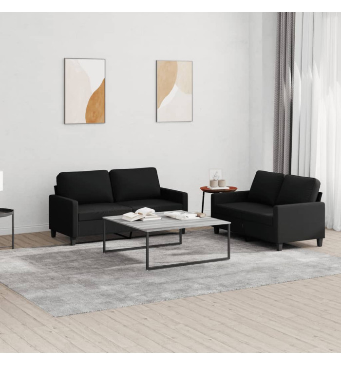 Ensemble de canapés 2 pcs avec coussins Noir Tissu | Mobilier & Déco