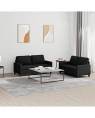 Ensemble de canapés 2 pcs avec coussins Noir Tissu | Mobilier & Déco