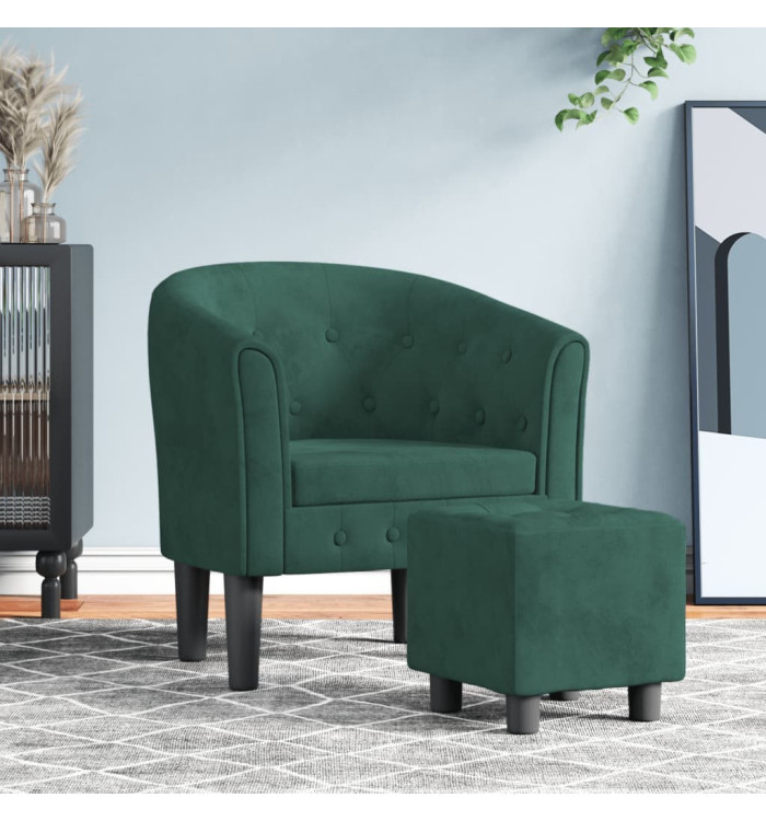 Fauteuil avec repose-pied vert foncé velours | Mobilier & Déco