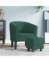 Fauteuil avec repose-pied vert foncé velours | Mobilier & Déco