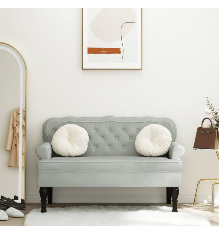Banc avec dossier gris clair 119,5x64,5x75 cm velours | Mobilier & Déco