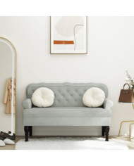 Banc avec dossier gris clair 119,5x64,5x75 cm velours | Mobilier & Déco