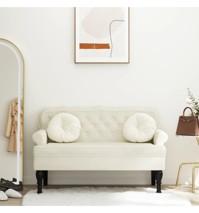 Banc avec dossier crème 119,5x64,5x75 cm velours | Mobilier & Déco