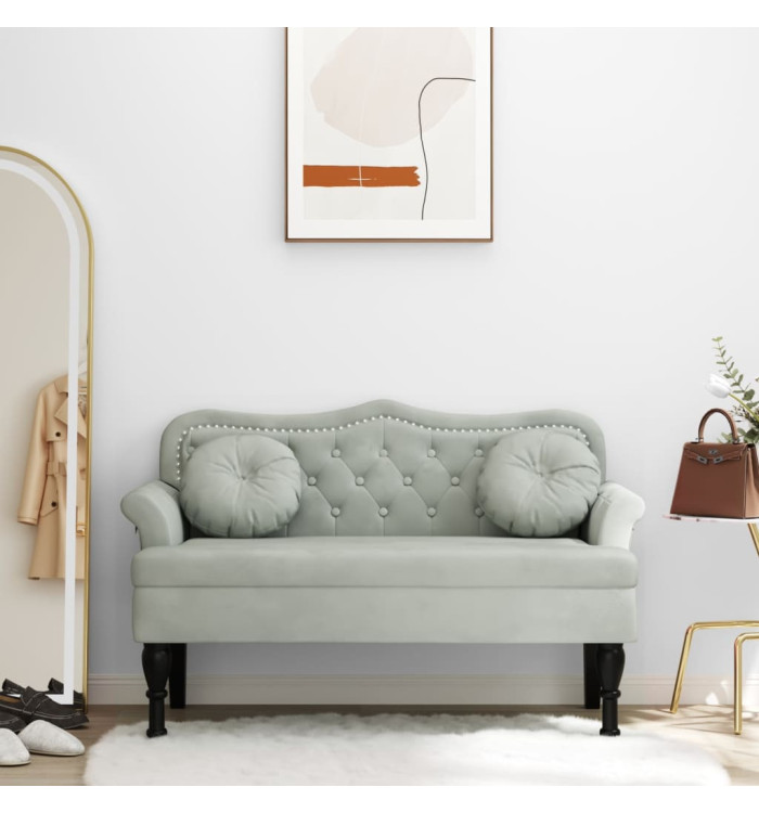 Banc avec coussins gris clair 120,5x65x75 cm velours | Mobilier & Déco