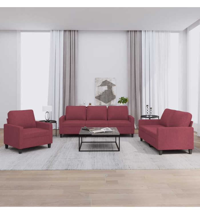 Ensemble de canapés 3 pcs avec coussins Rouge bordeaux Tissu | Mobilier & Déco