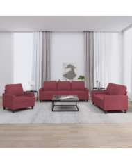 Ensemble de canapés 3 pcs avec coussins Rouge bordeaux Tissu | Mobilier & Déco