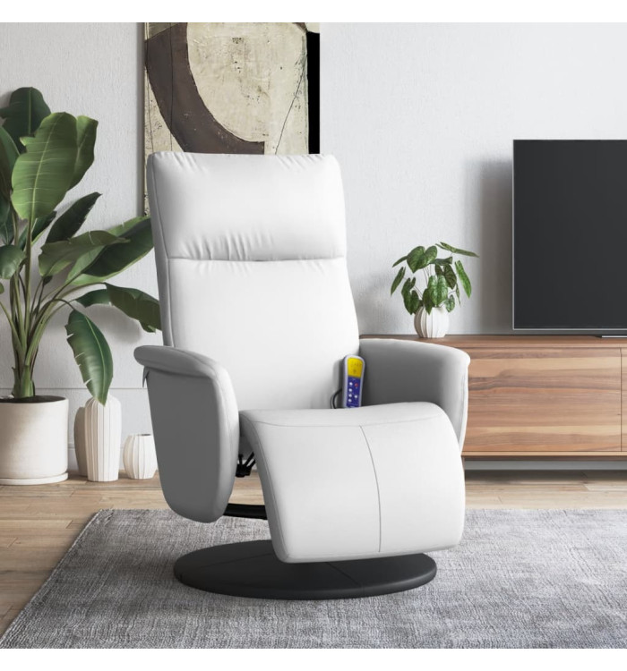 Fauteuil inclinable de massage repose-pieds blanc similicuir | Mobilier & Déco