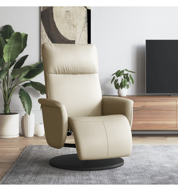 Fauteuil inclinable avec repose-pieds crème similicuir | Mobilier & Déco