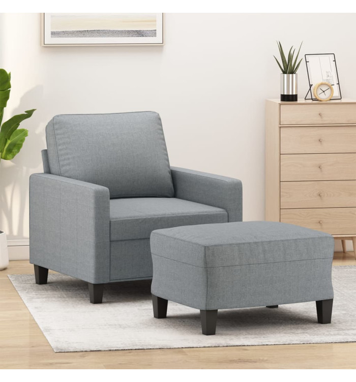 Fauteuil avec repose-pied Gris clair 60 cm Tissu | Mobilier & Déco