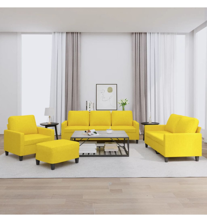 Ensemble de canapés 4 pcs avec coussins Jaune clair Tissu | Mobilier & Déco