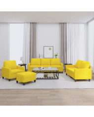 Ensemble de canapés 4 pcs avec coussins Jaune clair Tissu | Mobilier & Déco