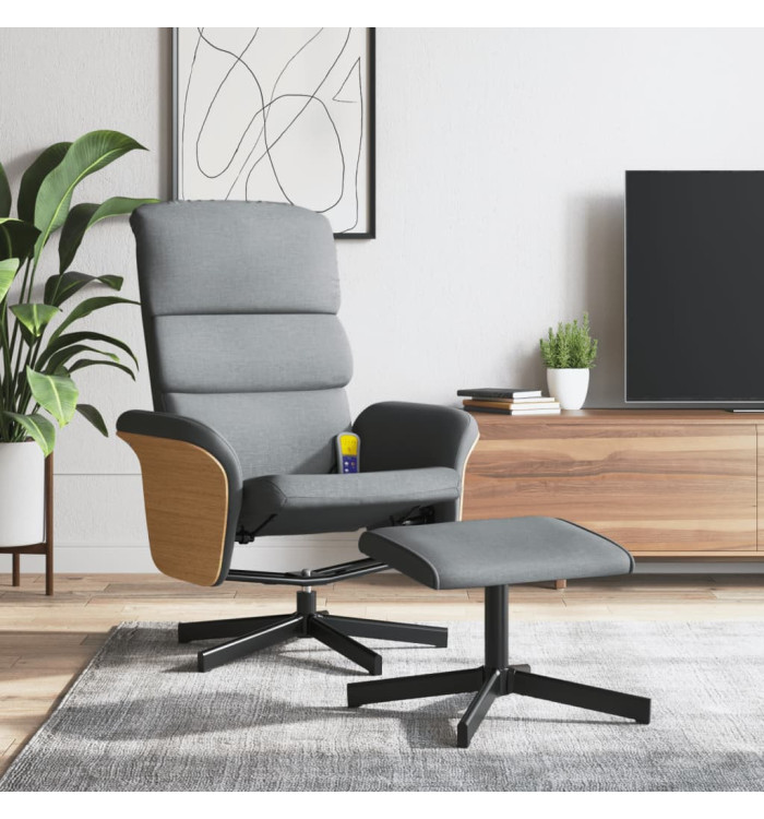 Fauteuil inclinable de massage et repose-pied gris clair tissu | Mobilier & Déco