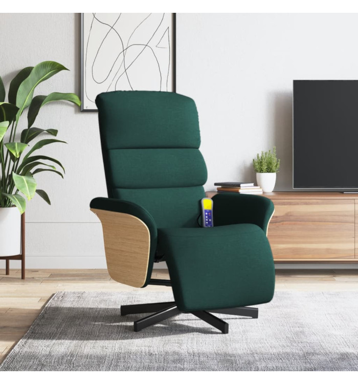 Fauteuil inclinable de massage et repose-pieds vert foncé tissu | Mobilier & Déco