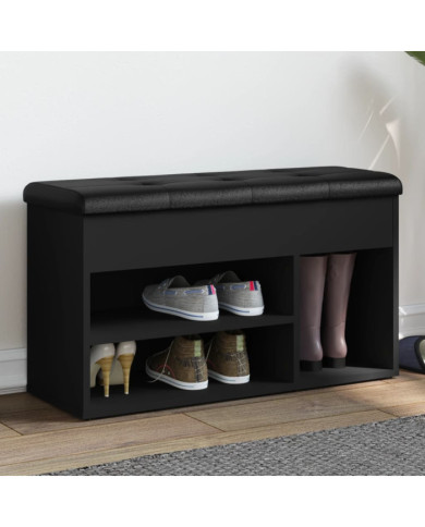 Banc à chaussures noir 82x32x45,5 cm bois d'ingénierie | Mobilier & Déco