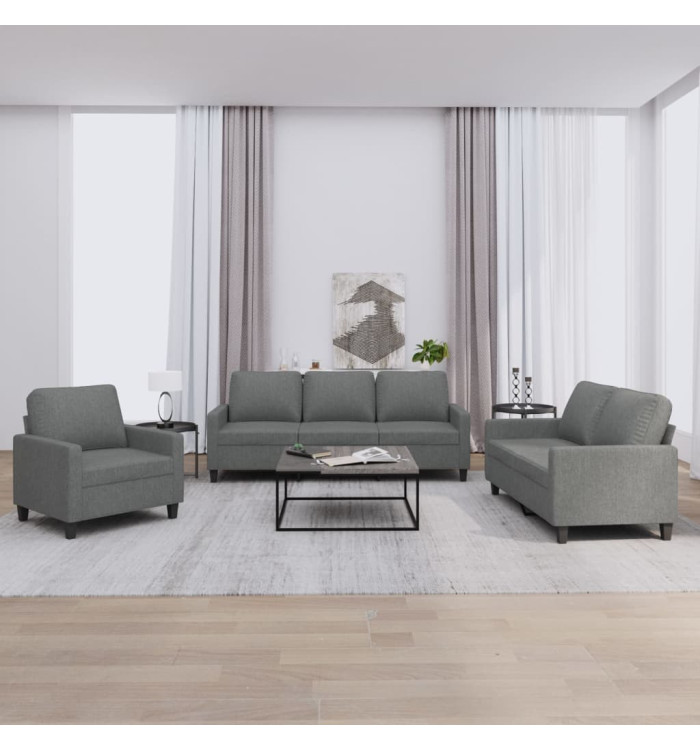 Ensemble de canapés 3 pcs avec coussins Gris foncé Tissu | Mobilier & Déco
