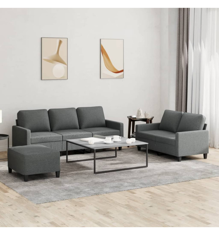 Ensemble de canapés 3 pcs avec coussins Gris foncé Tissu | Mobilier & Déco