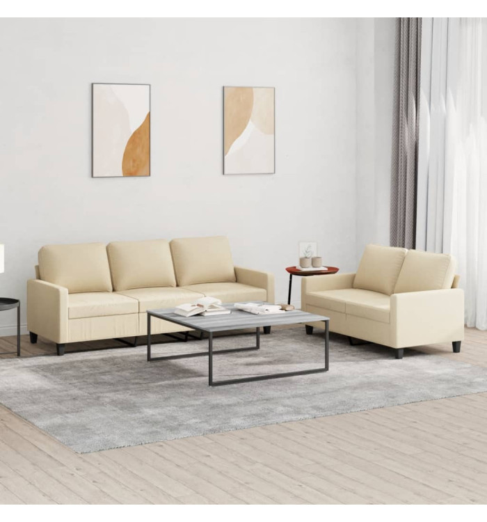 Ensemble de canapés 2 pcs avec coussins Crème Tissu | Mobilier & Déco
