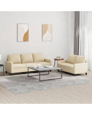 Ensemble de canapés 2 pcs avec coussins Crème Tissu | Mobilier & Déco