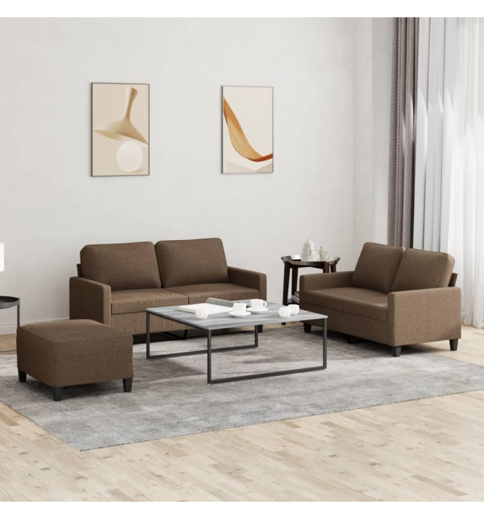 Ensemble de canapés 3 pcs avec coussins Marron Tissu | Mobilier & Déco