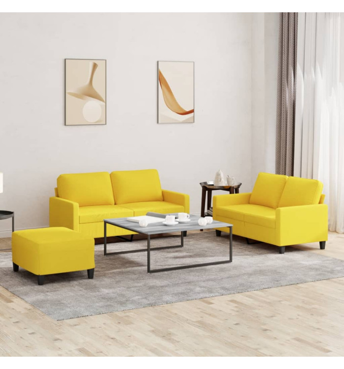 Ensemble de canapés 3 pcs avec coussins Jaune clair Tissu | Mobilier & Déco
