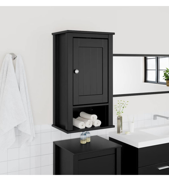 Armoire murale de salle de bain BERG noir bois de pin massif | Mobilier & Déco