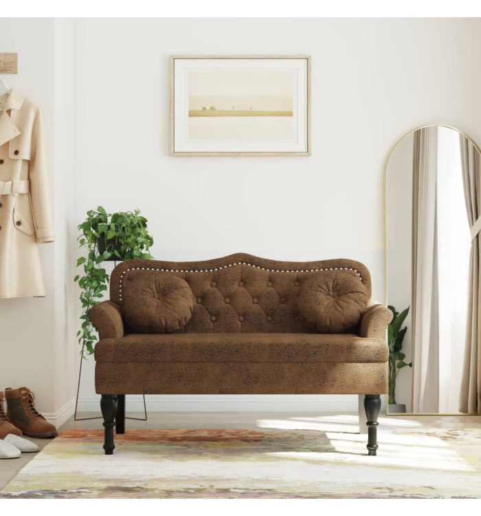 Banc avec coussins marron 120,5x65x75 cm similicuir daim | Mobilier & Déco