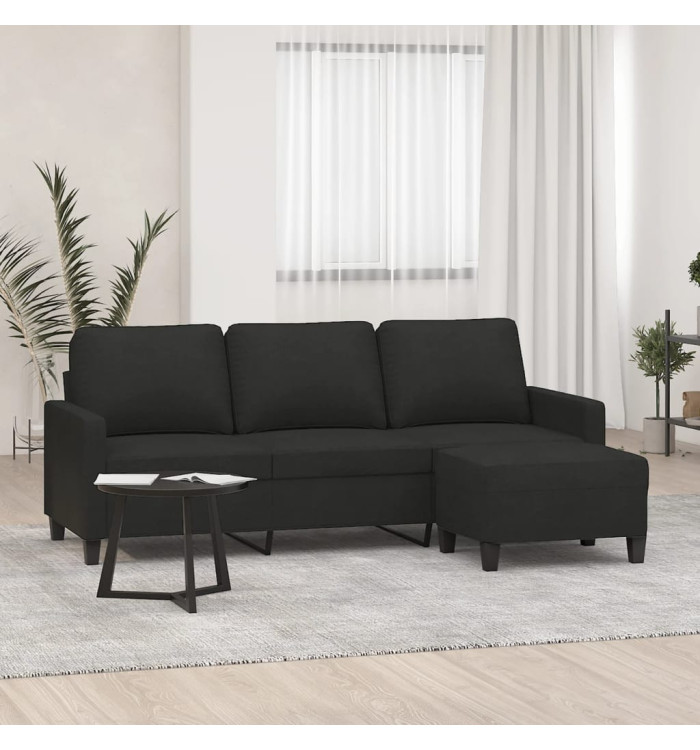Canapé à 3 places avec repose-pieds Noir 180 cm Tissu | Mobilier & Déco