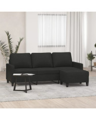 Canapé à 3 places avec repose-pieds Noir 180 cm Tissu | Mobilier & Déco