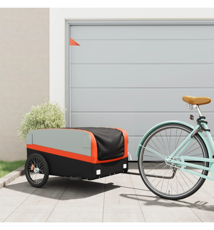 Remorque de vélo noir et orange 45 kg fer | Mobilier & Déco