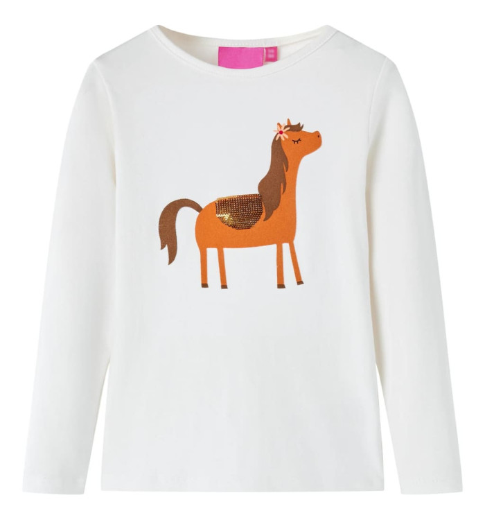 T-shirt enfants à manches longues écru 128 | Mobilier & Déco