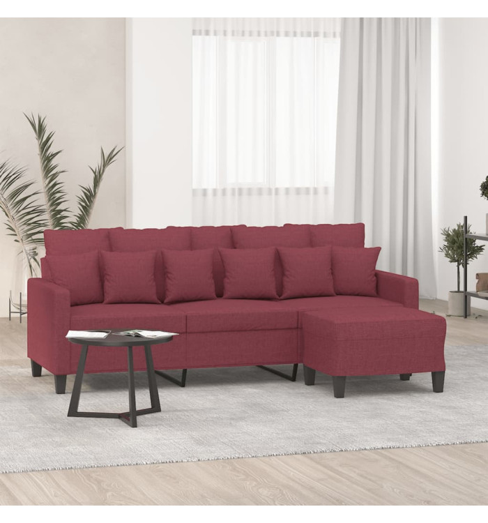 Canapé à 3 places avec repose-pieds Rouge bordeaux 180 cm Tissu | Mobilier & Déco