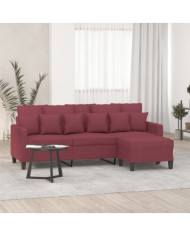 Canapé à 3 places avec repose-pieds Rouge bordeaux 180 cm Tissu | Mobilier & Déco