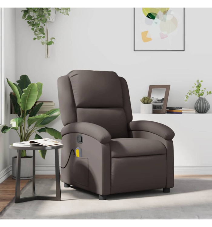 Fauteuil inclinable de massage marron foncé cuir véritable | Mobilier & Déco