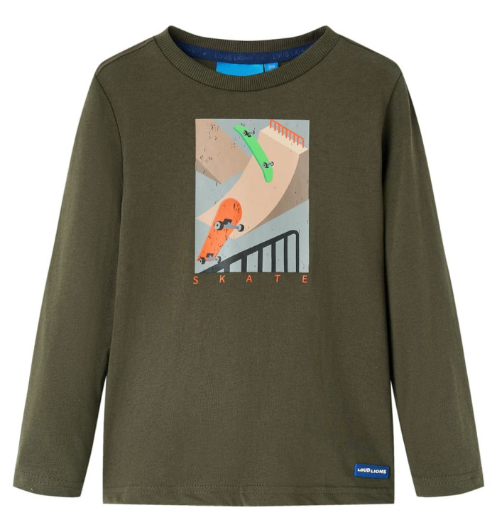 T-shirt enfants à manches longues kaki 128 | Mobilier & Déco