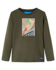 T-shirt enfants à manches longues kaki 128 | Mobilier & Déco