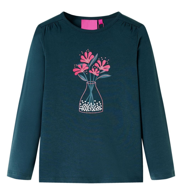 T-shirt pour enfants à manches longues vert foncé 128 | Mobilier & Déco