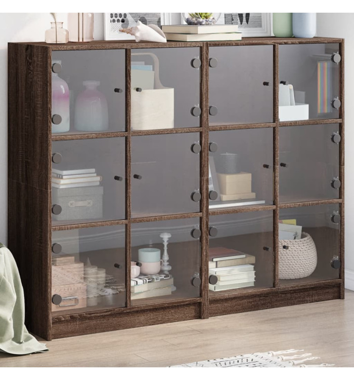 Bibliothèque avec portes chêne marron 136x37x109 cm | Mobilier & Déco