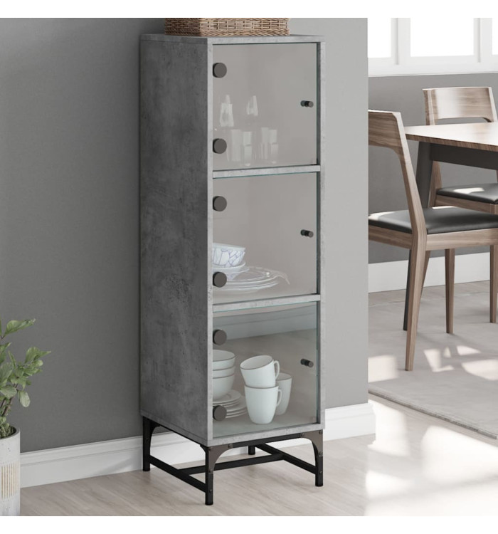 Buffet avec portes en verre gris béton 35x37x120 cm | Mobilier & Déco