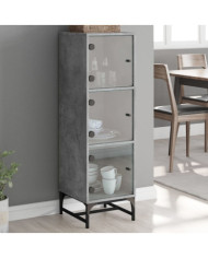 Buffet avec portes en verre gris béton 35x37x120 cm | Mobilier & Déco