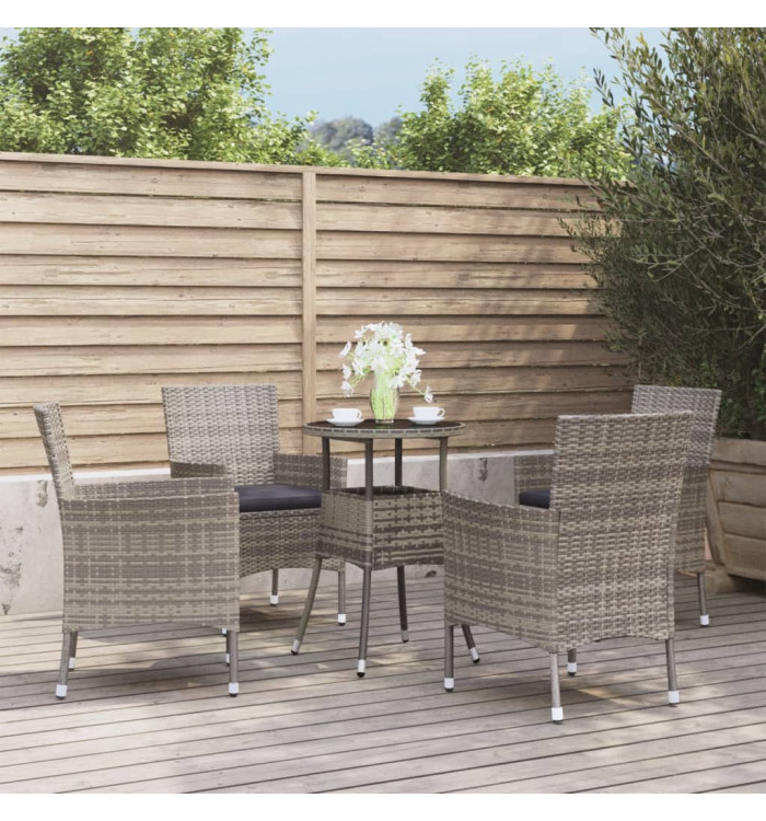 Ensemble de bistro de jardin 5 pcs coussins gris poly rotin | Mobilier & Déco