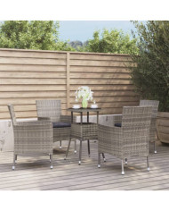 Ensemble de bistro de jardin 5 pcs coussins gris poly rotin | Mobilier & Déco