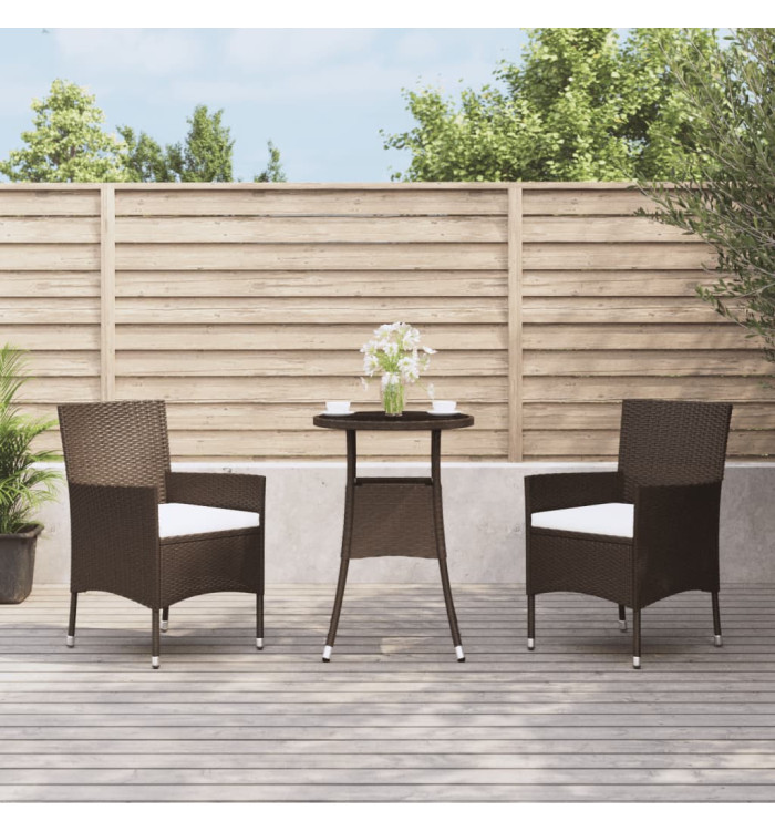 Ensemble de bistro de jardin 3 pcs coussins marron poly rotin | Mobilier & Déco