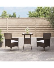 Ensemble de bistro de jardin 3 pcs coussins marron poly rotin | Mobilier & Déco
