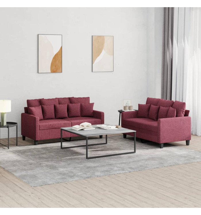 Ensemble de canapés 2 pcs avec coussins Rouge bordeaux Tissu | Mobilier & Déco