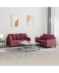 Ensemble de canapés 2 pcs avec coussins Rouge bordeaux Tissu | Mobilier & Déco