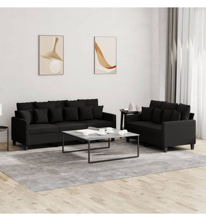 Ensemble de canapés 2 pcs avec coussins Noir Tissu | Mobilier & Déco