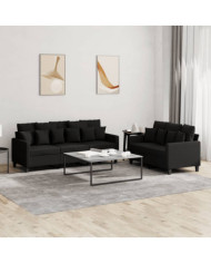 Ensemble de canapés 2 pcs avec coussins Noir Tissu | Mobilier & Déco