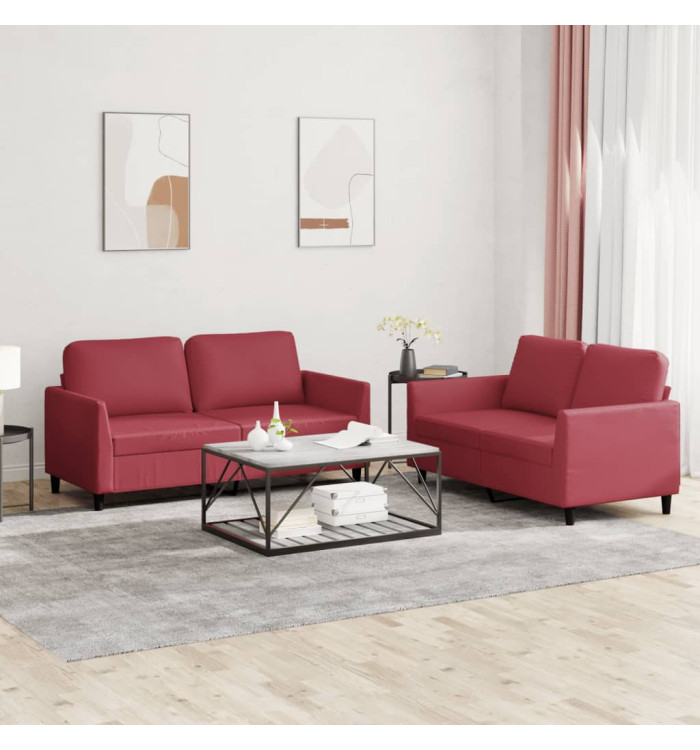 Ensemble de canapés 2 pcs et coussins Rouge bordeaux Similicuir | Mobilier & Déco