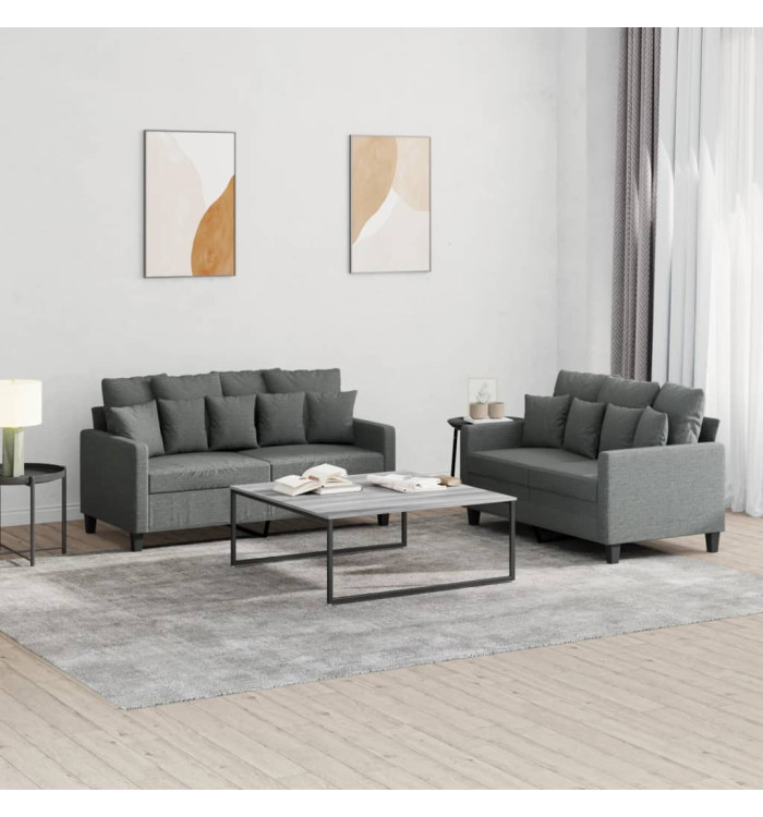 Ensemble de canapés 2 pcs avec coussins Gris foncé Tissu | Mobilier & Déco